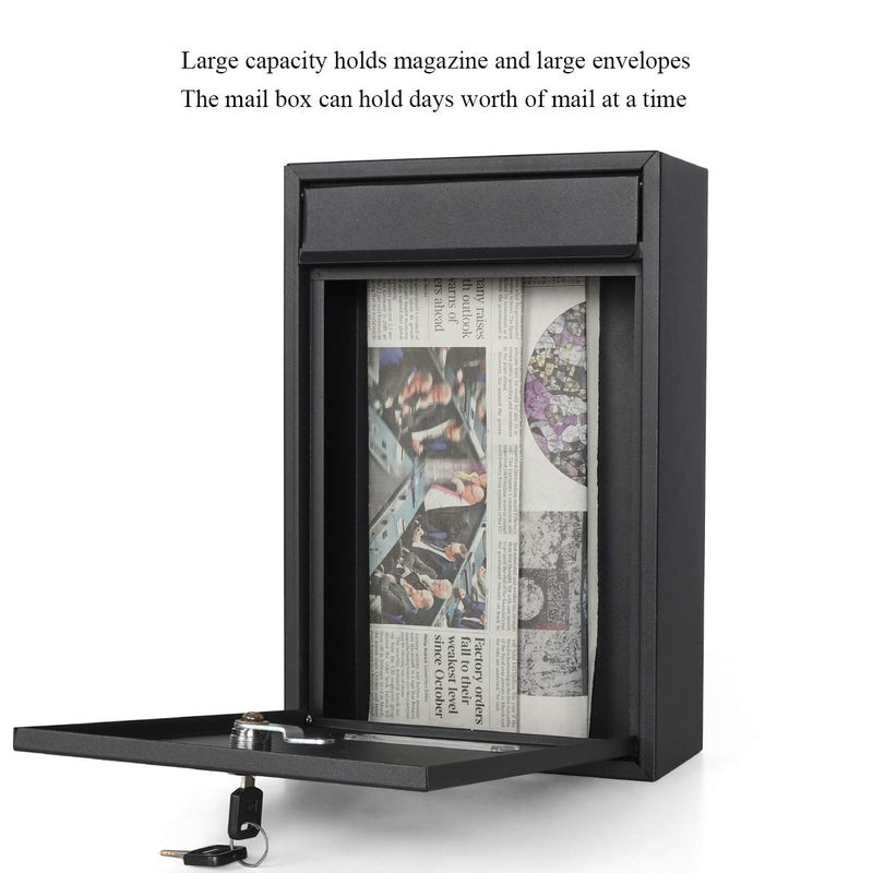 Jssmst Locking Mailboxes Wall Mounted Vertical Key Lock Drop Mail Box Medium Capacity Galvanized Steel Cover Rust-Proof Metal Post Box, 12.6 x 8.6 x 3.4 Inch, Black Matt, SM-0601LM - Image 4